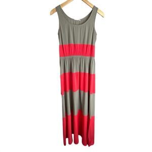 Lush Color Block Maxi Dress Khaki Gray & Tomato Red Size M